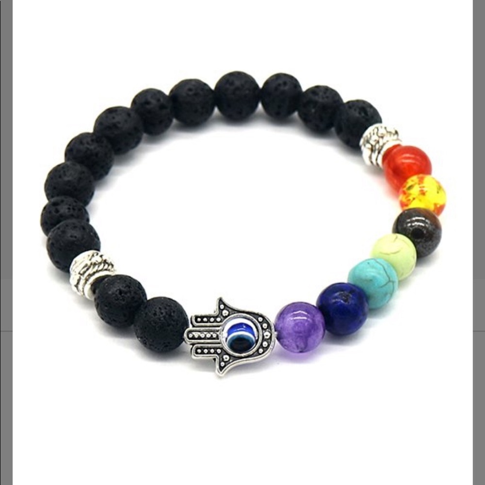 Gemstone Hamsa & Chakra Bead Stretch Bracelet